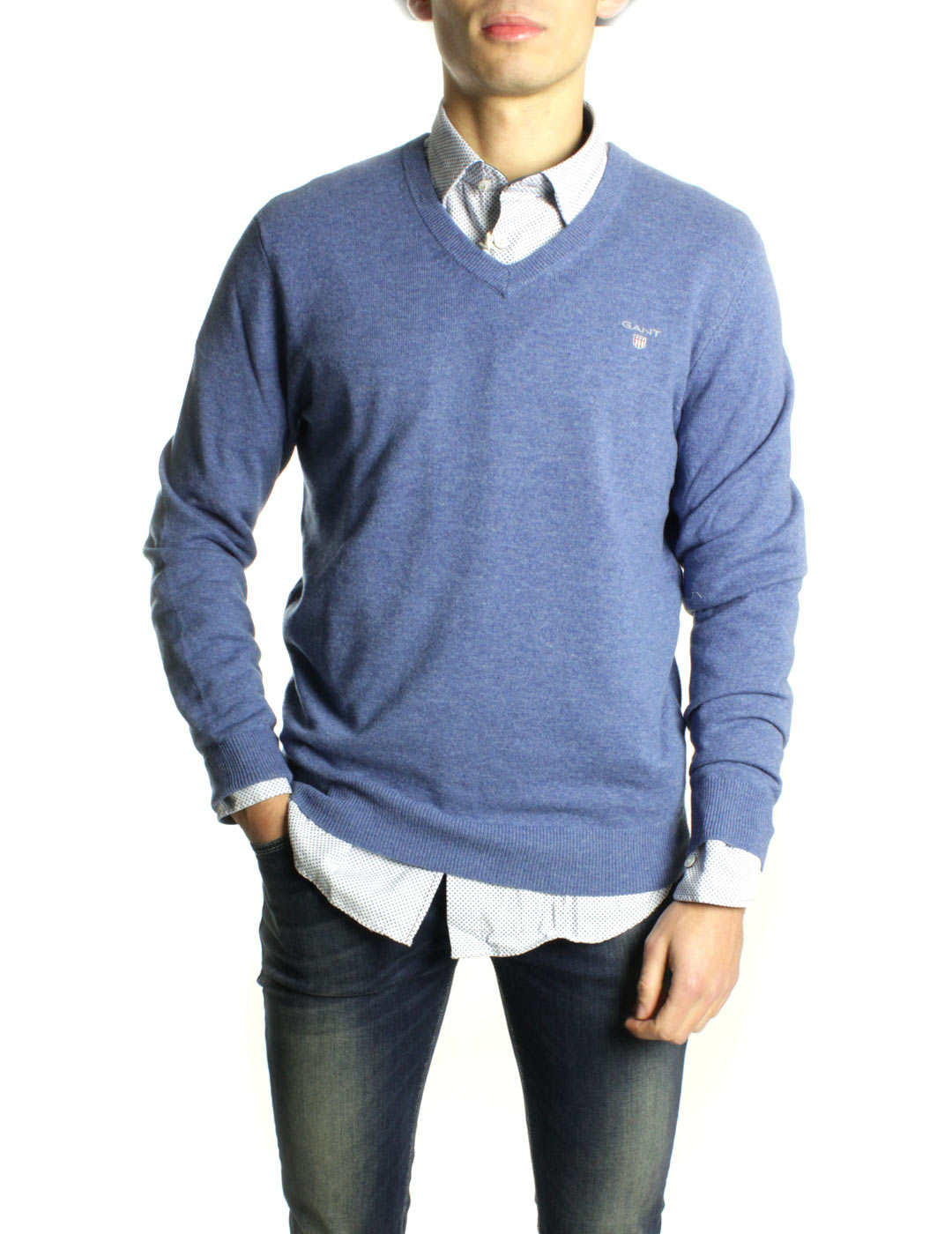 Lambswool Fine V-neck Sweater Light Blue