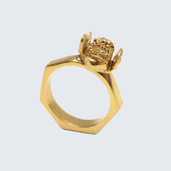 Bumble Bee Brass Hexagon Ring