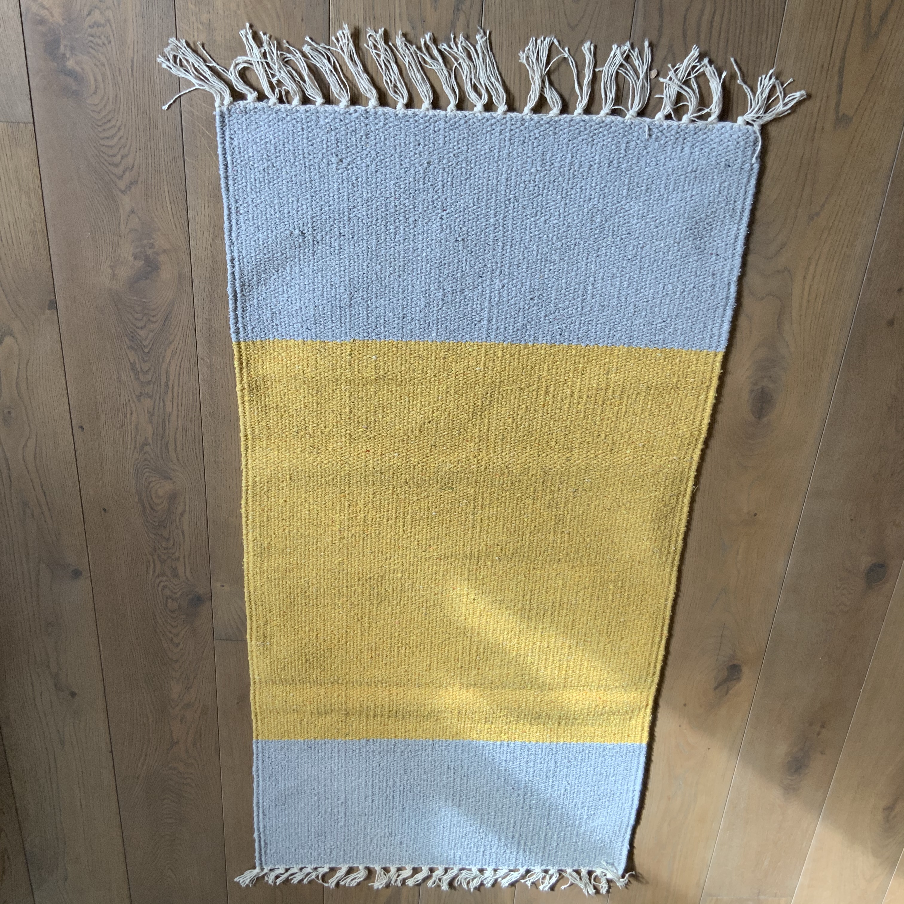 Bill & Edna Grey with yellow stripe eco cotton runner