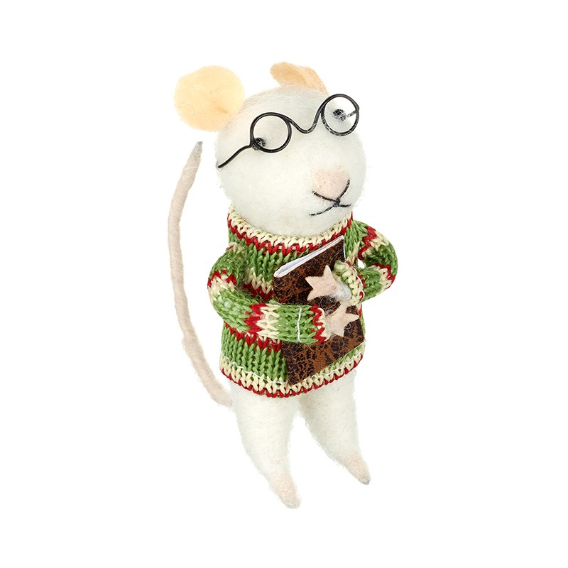 Wool Mouse in Jumper and Glasses Decoration