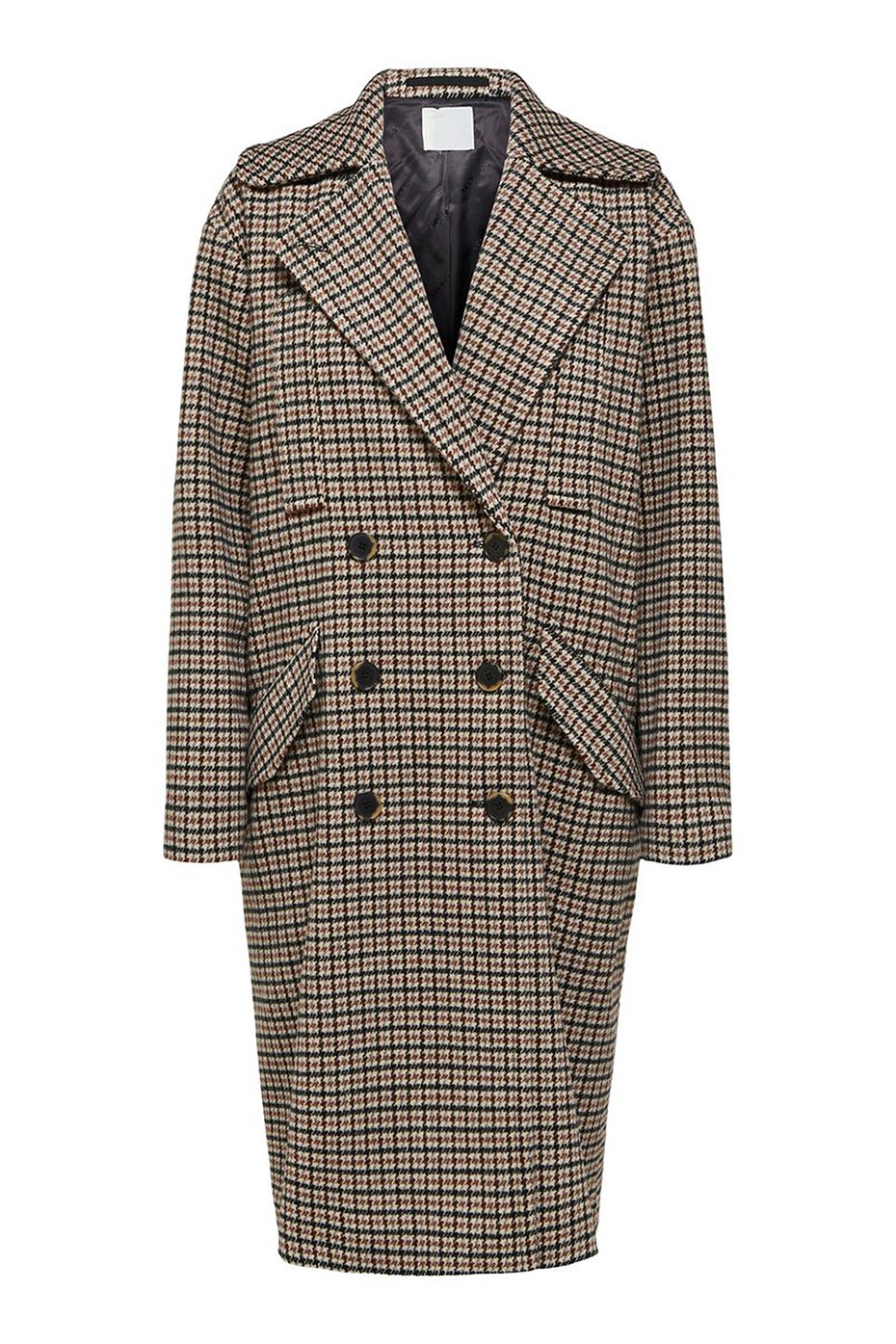 Selected Femme Brown Houndstooth Essie Wool Coat