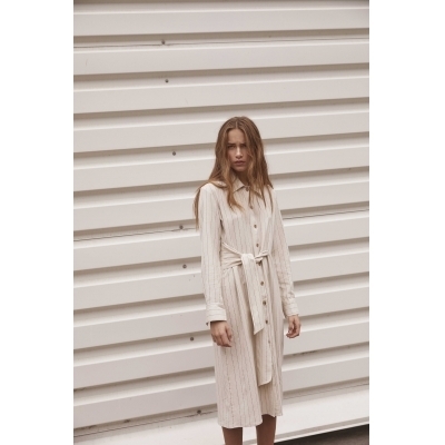 Norr Official Off White with Caramel Stripes Blake Dress