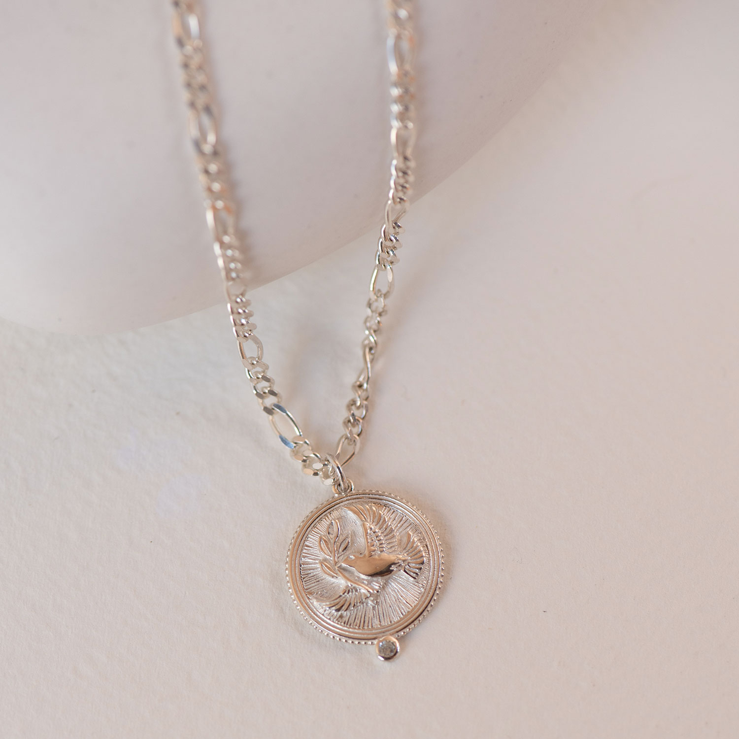 Peace Necklace Silver with White Zircon