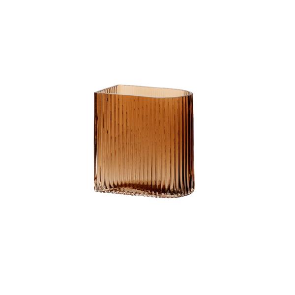 Hubsch Ribbed Amber Glass Vase | Small