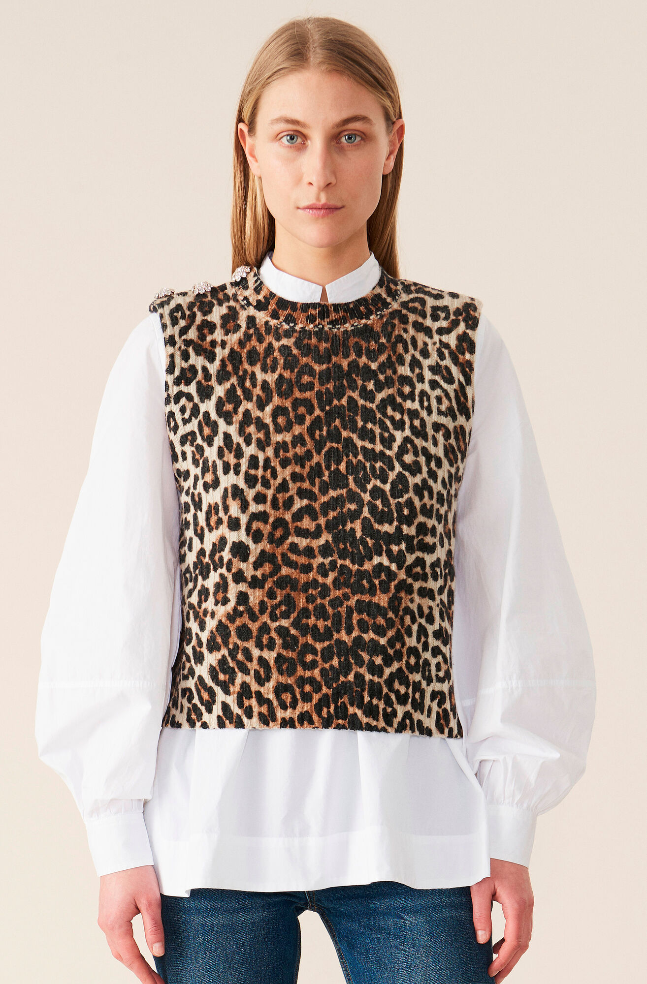 Ganni Leopard Print Knitted Vest