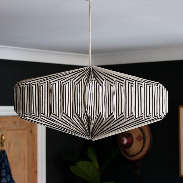 Indian Recycled Paper Saucer Light Shade 'Black White Stripes&#x27