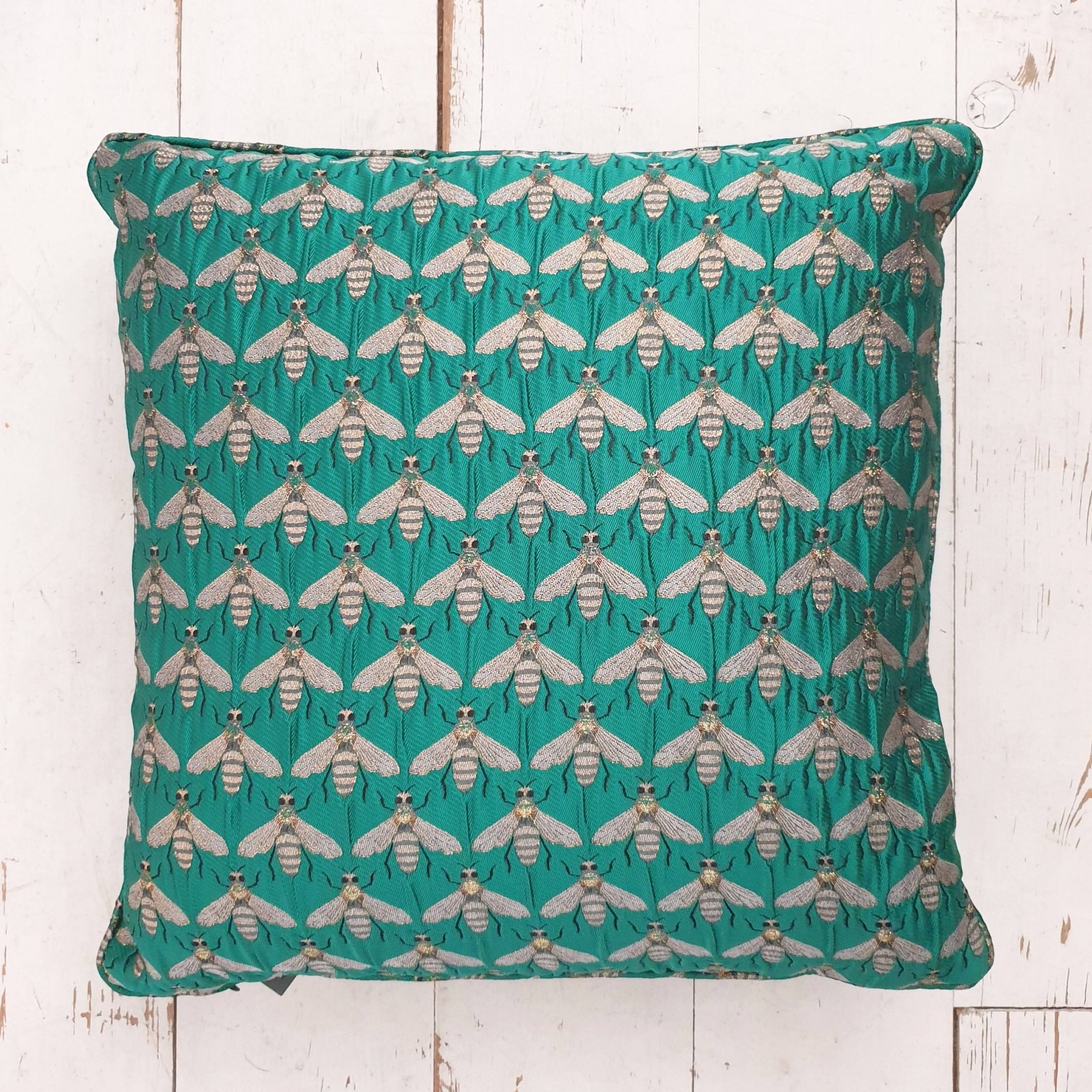 Green Bee Jacquard Cushion with Pad by Gisela Graham 