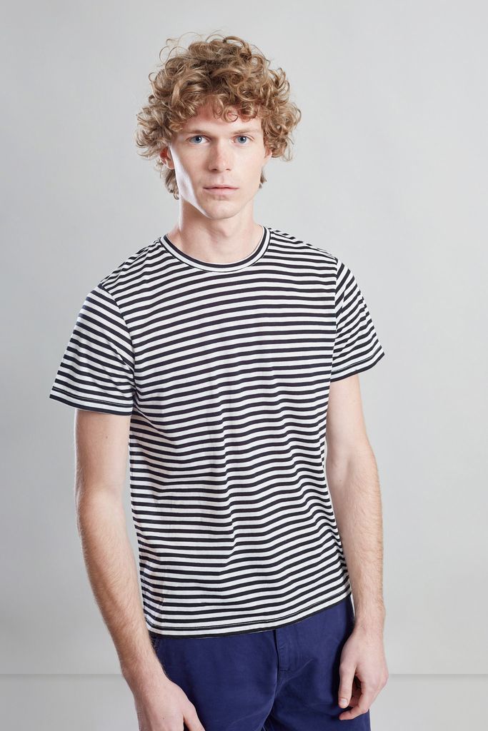 L’Exception Paris Black and White Striped Japanese Organic Cotton T Shirt