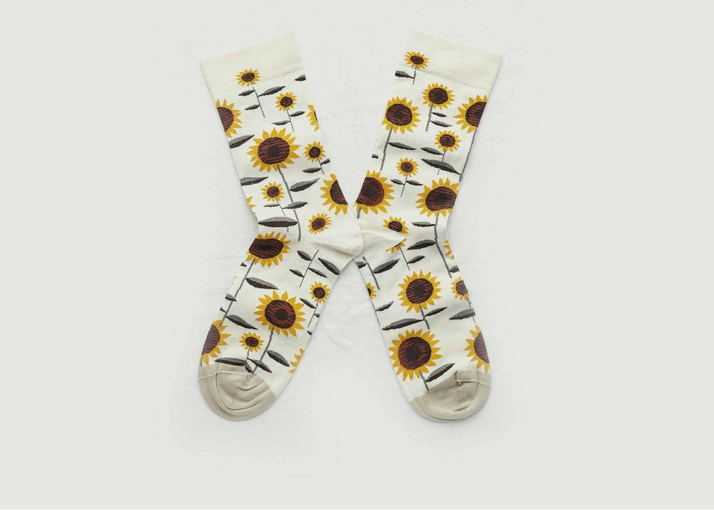 Bonne Maison Cream Natural Sunflowers Pattern Socks