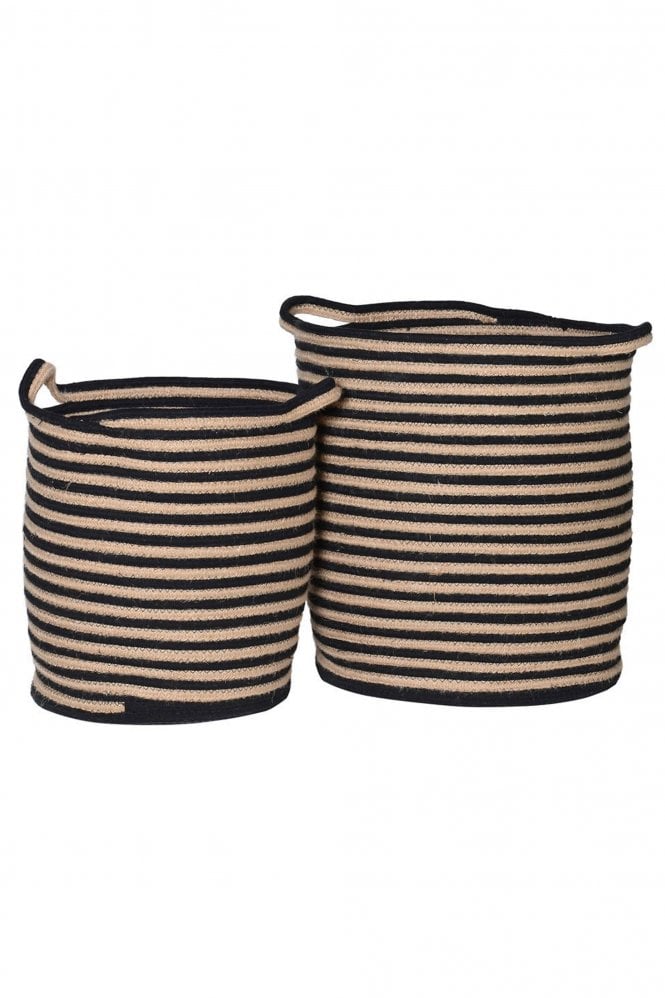 The Home Collection Black and Natural Cotton Stripe Basket