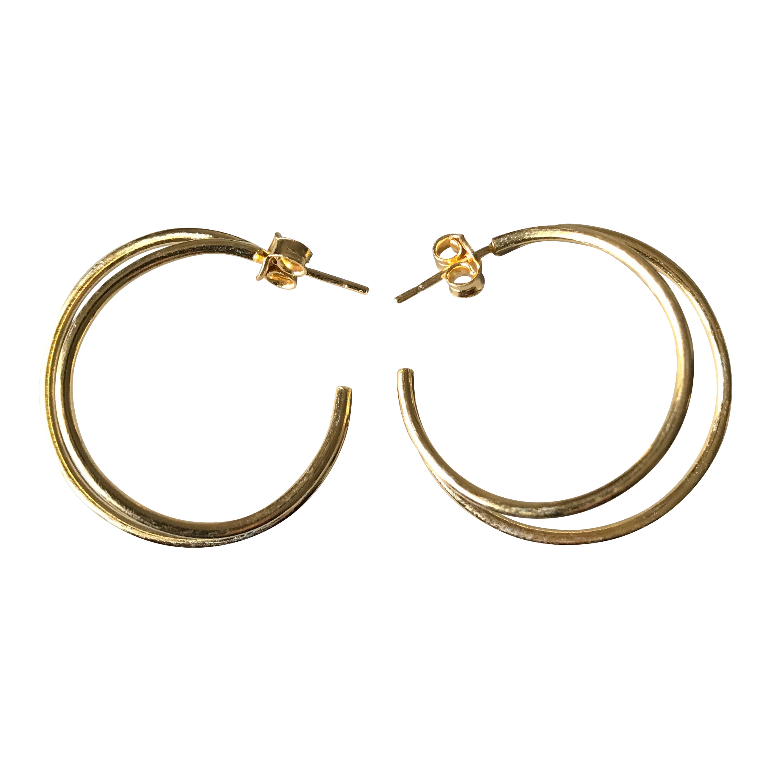 Gold Double Circle Crescent Earrings