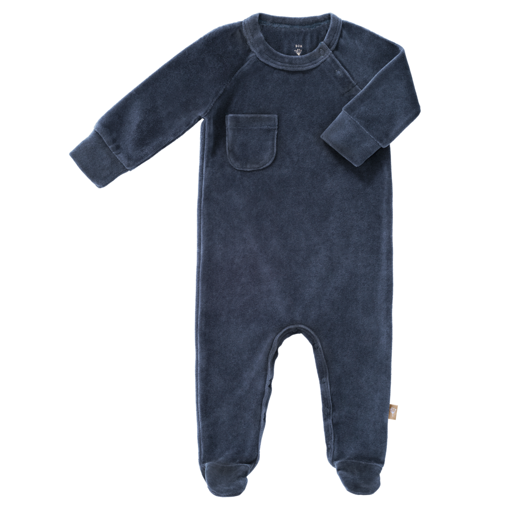 Indigo Gray Pajamas With Feet In Organic Chenille