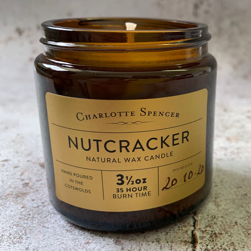 Charlotte Spencer UK Festive Nutcracker 3.5 oz Natural Wax Candle 35 Hours Burn Time