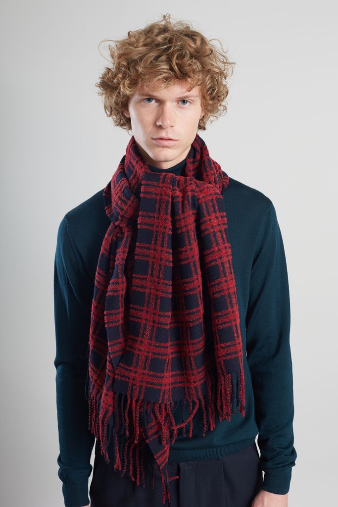 Navy Blue and Bordeaux Red Chequered Scarf