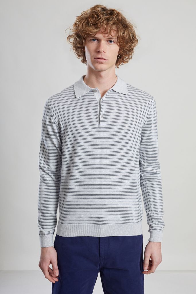 L’Exception Paris Light Grey Striped Polo