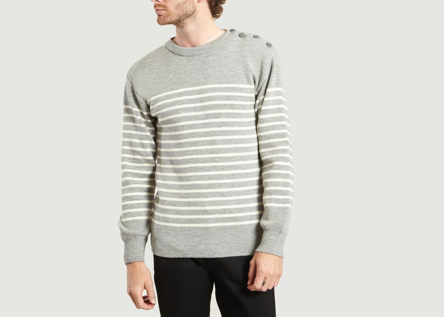 Armor Lux Grey and White Heritage Striped Jumper