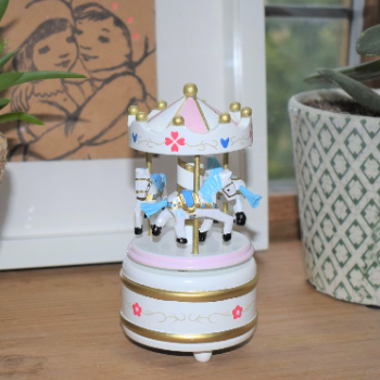 Loula and Deer Pink Carousel Wooden Music Box Small 