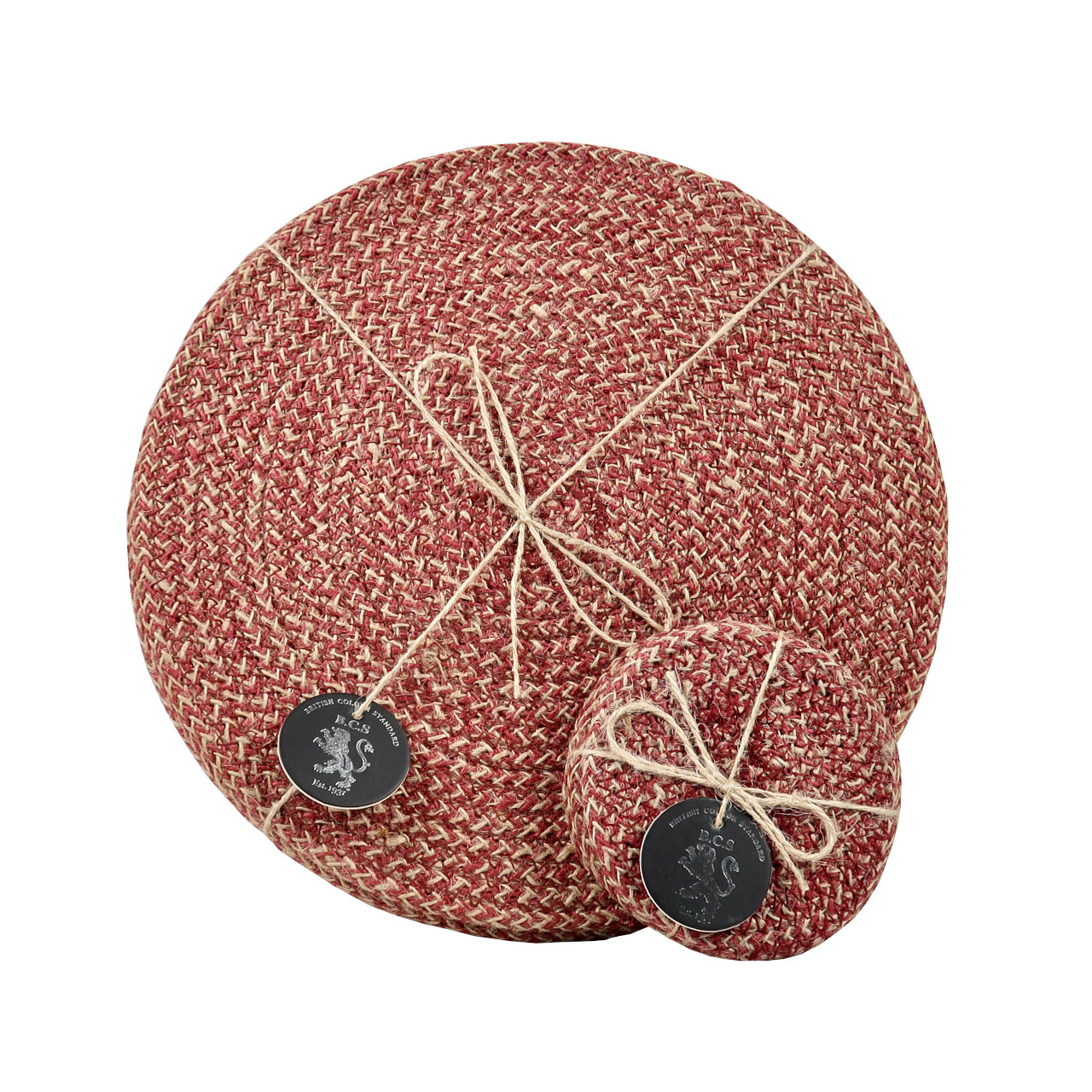 British Colour Standard Set of 4 Guardsman Red Woven Jute Coasters and Place Mats