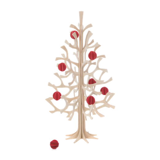 Lovi Spruce Tree 30 cm Natural Wood With Red Mini Baubles