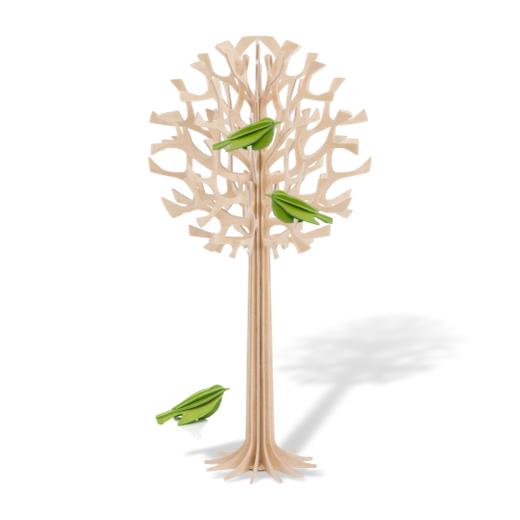 34cm Natural Wood Tree With Light Green Birds