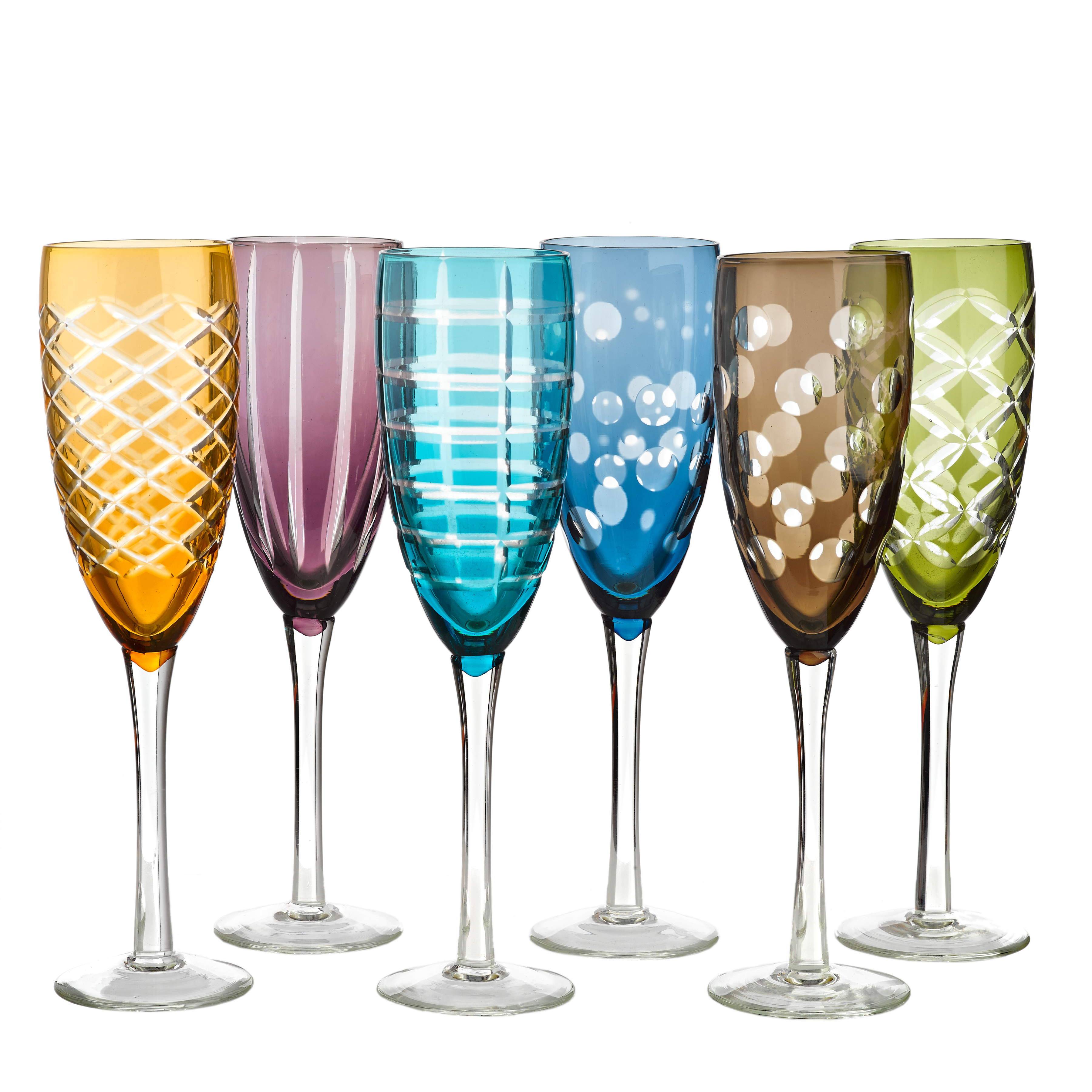 Champagne Cuttings Multicolour Glasses Set 6