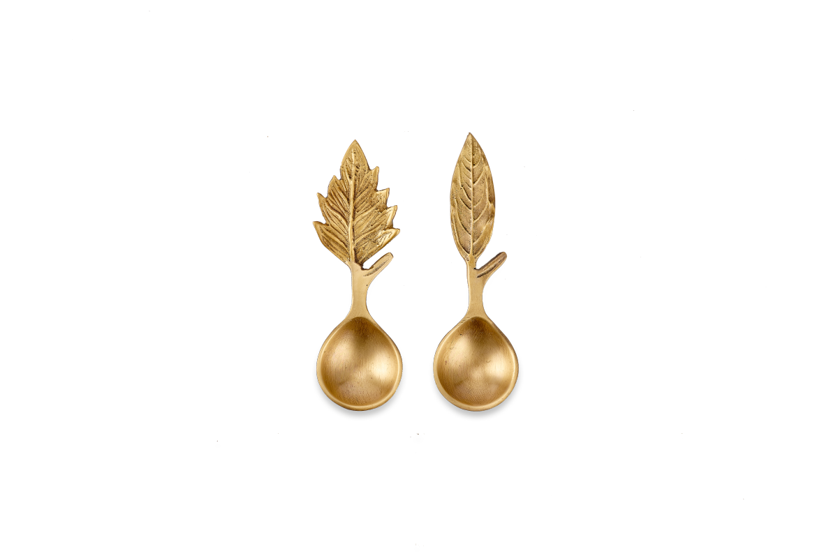 Nkuku Short Leaf Brass Spoons - Set 2