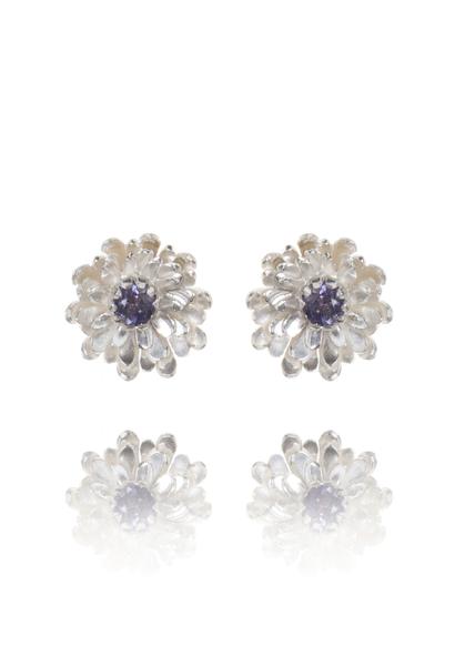 Sterling Silver Dahila Stud Earrings With Iolite Semi Precious Stone