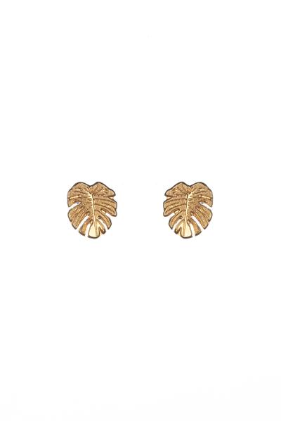 Tiny Gold Vermeil Monstera Leaf Stud Earrings