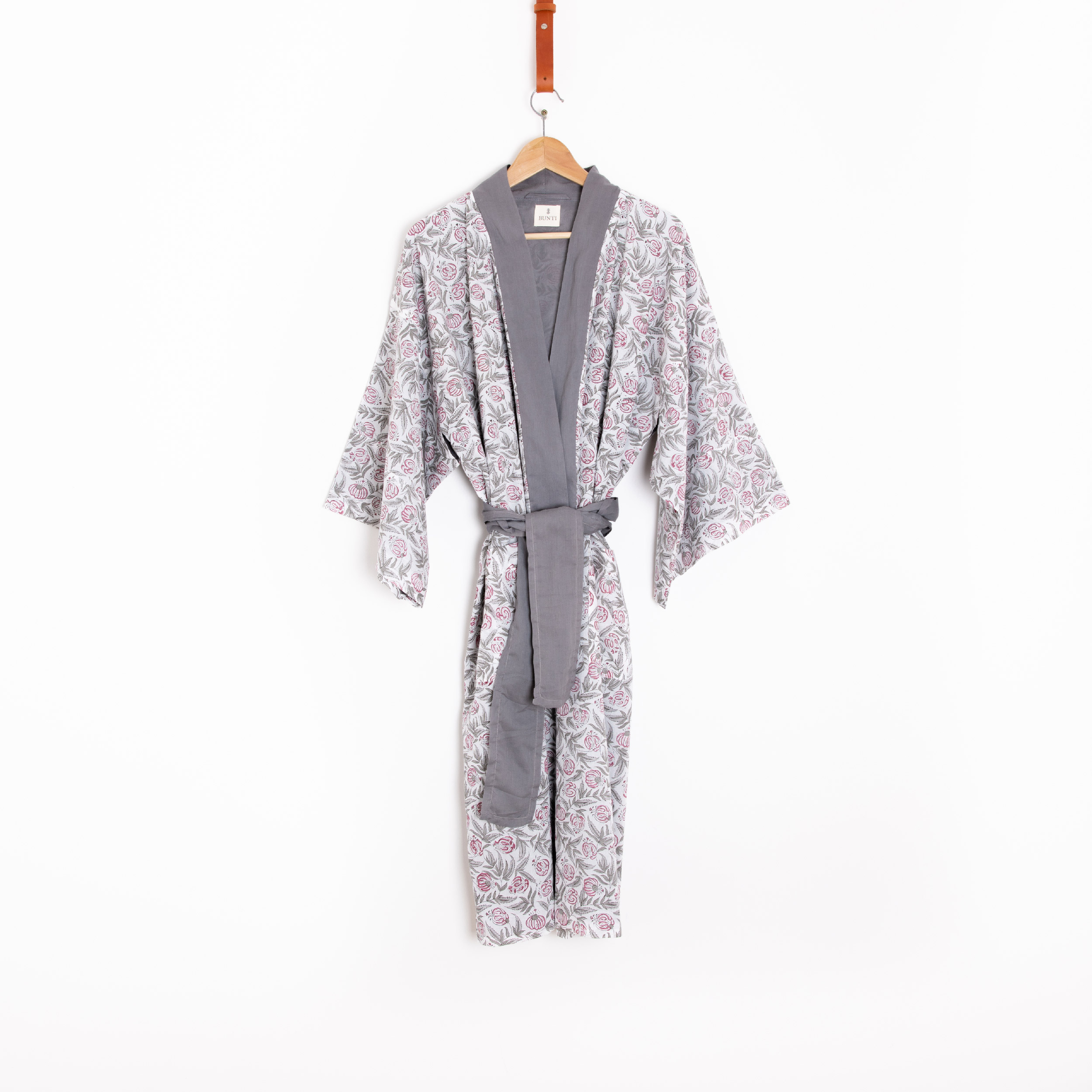Bunti Hand Block Printed Cotton Kimono Dressing Gown Robe - Rikisha