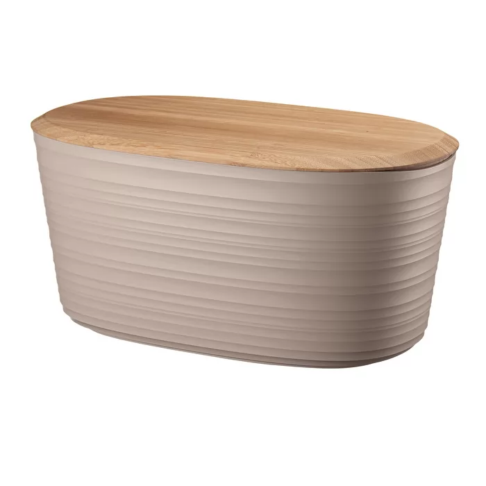 Guzzini Recycled Plastic and Bamboo Tierra  Bread Bin in Taupe