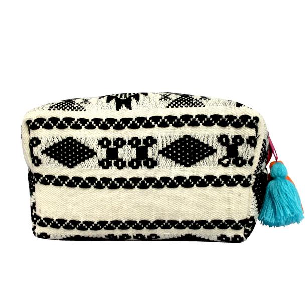 House of disaster Embellished Black and White Jacquard Cosmetic Pouch Bag