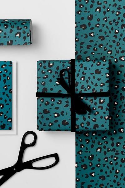 Kinshipped Teal Leopard Gift Wrap