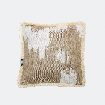 Pura Cal Gold & Beije Ikat Silk Cushion Cover with Fringes 45X45CM