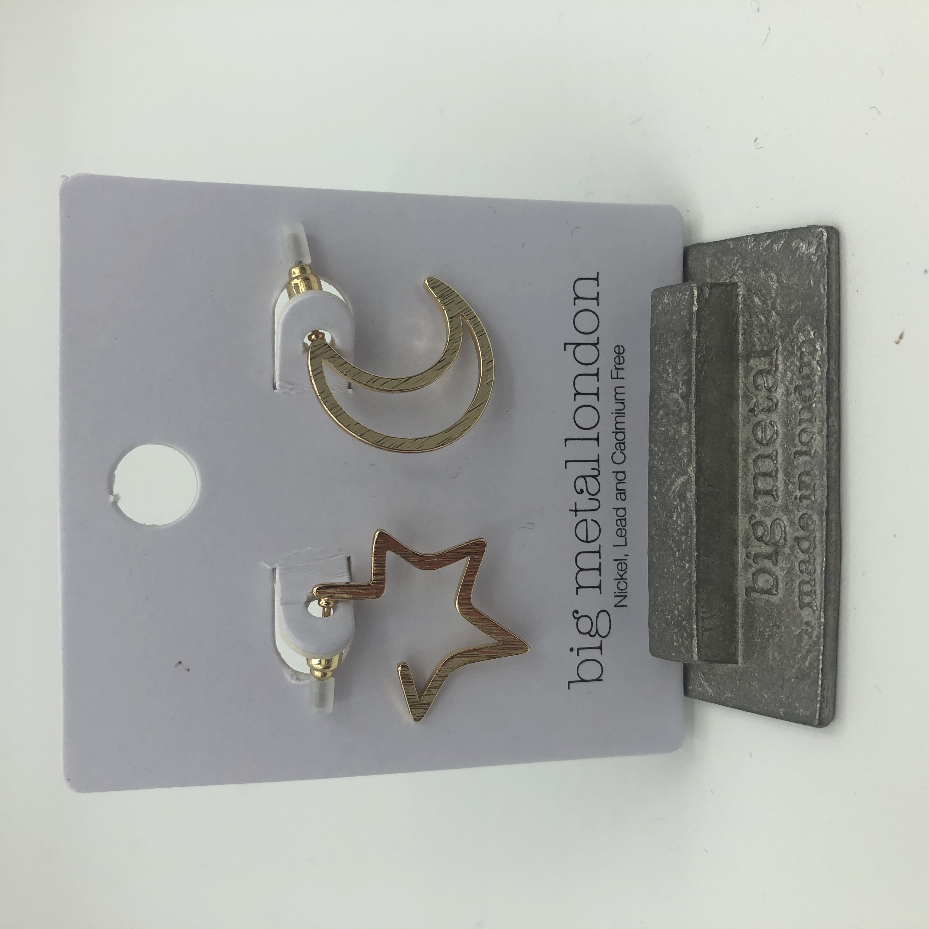 Big Metal Chiarra Mismatched Moon and Star Earrings Gold