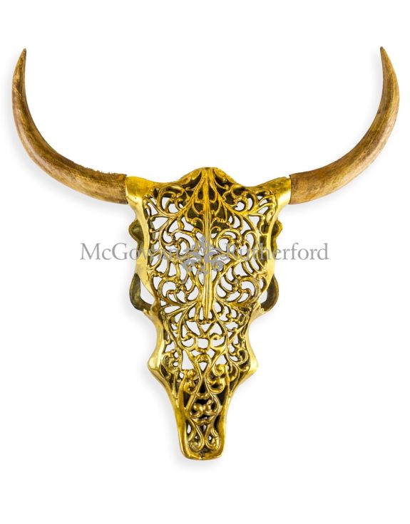 william-francis-antique-gold-aluminium-and-wood-tribal-bison-wall-head
