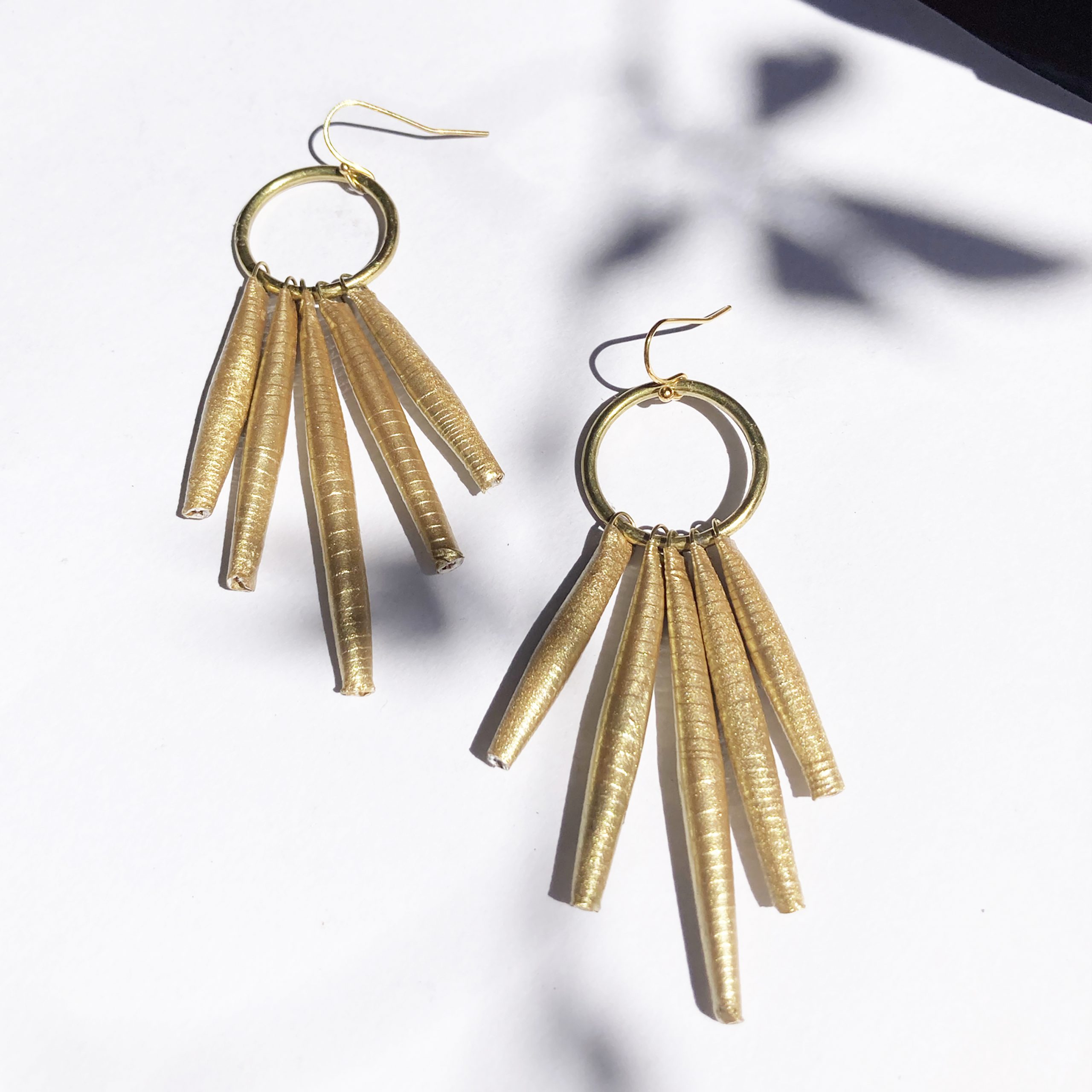 Yewo Paper Bead Gold Dangle Earrings