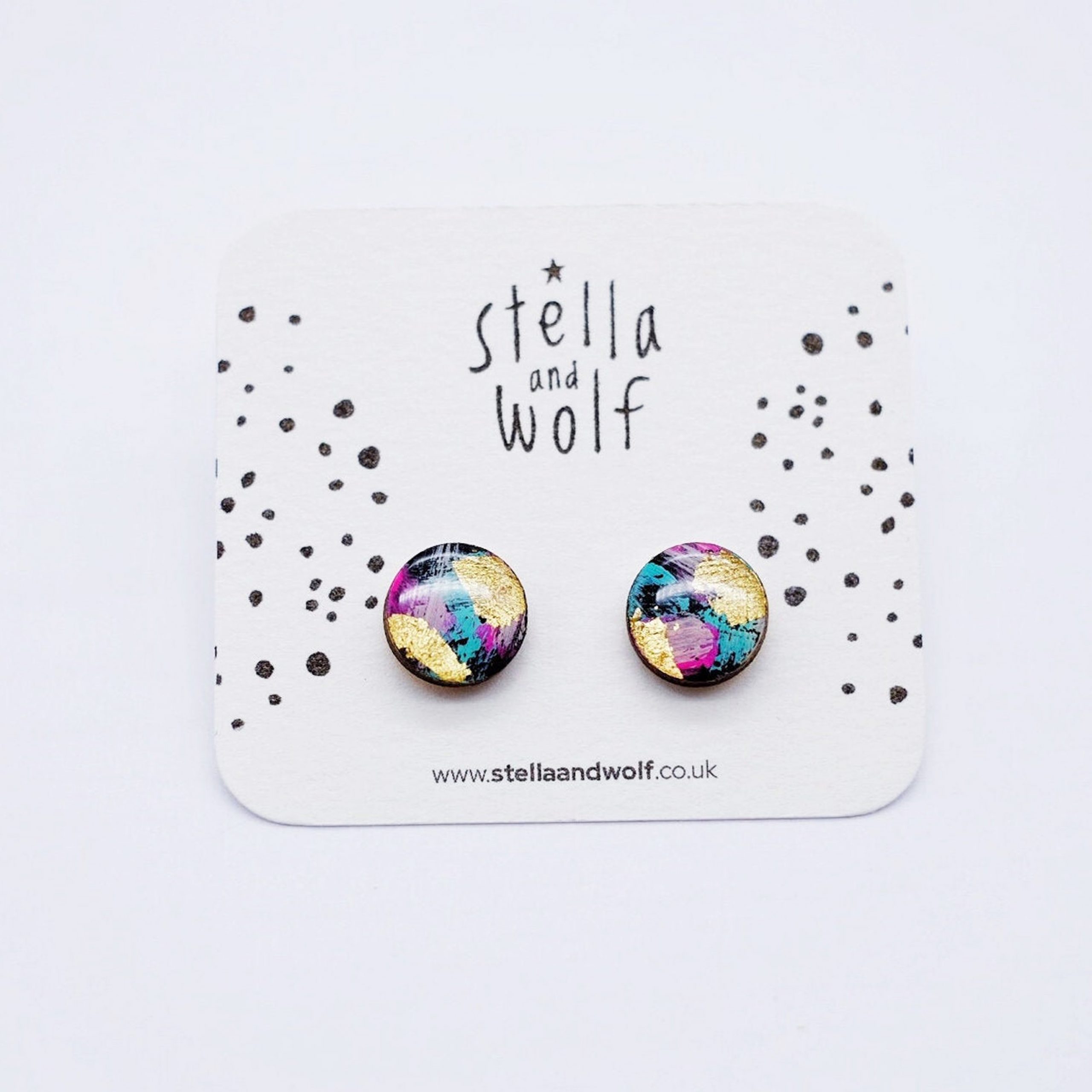 Stella & Wolf Multicolor Round Wooden Abstract Earrings