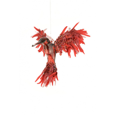 Or & Wonder Collection 15cm Red Hummingbird Hanger Christmas Bauble