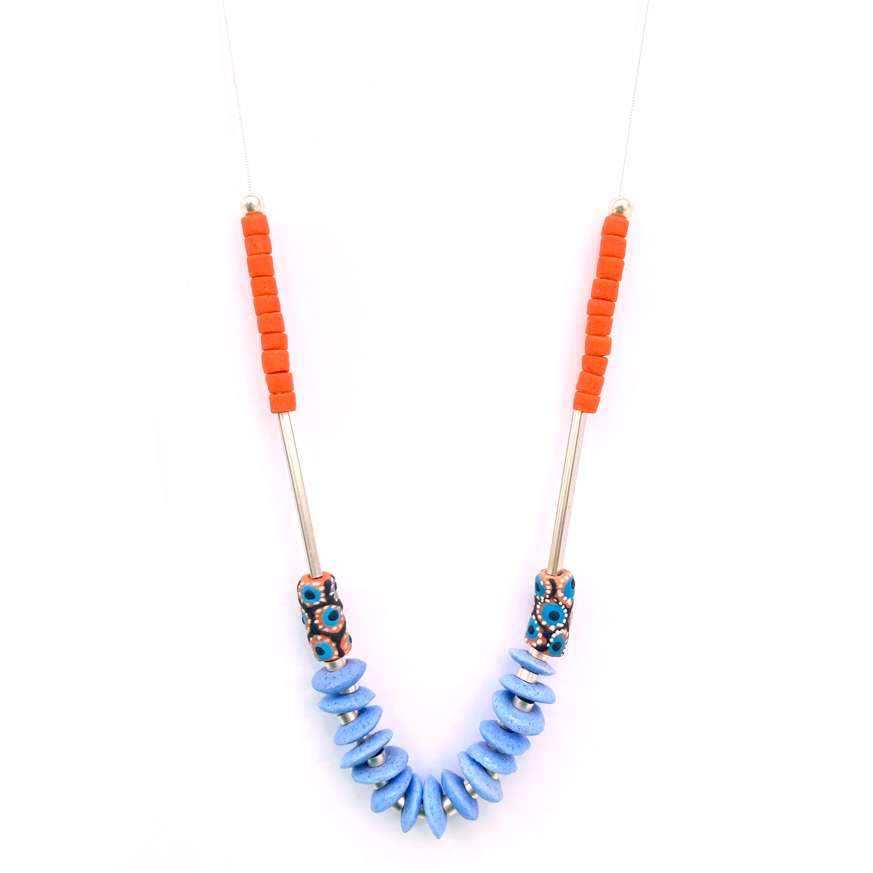 Zippy & Zeke Blue and Orange Multi Bead Long Necklace