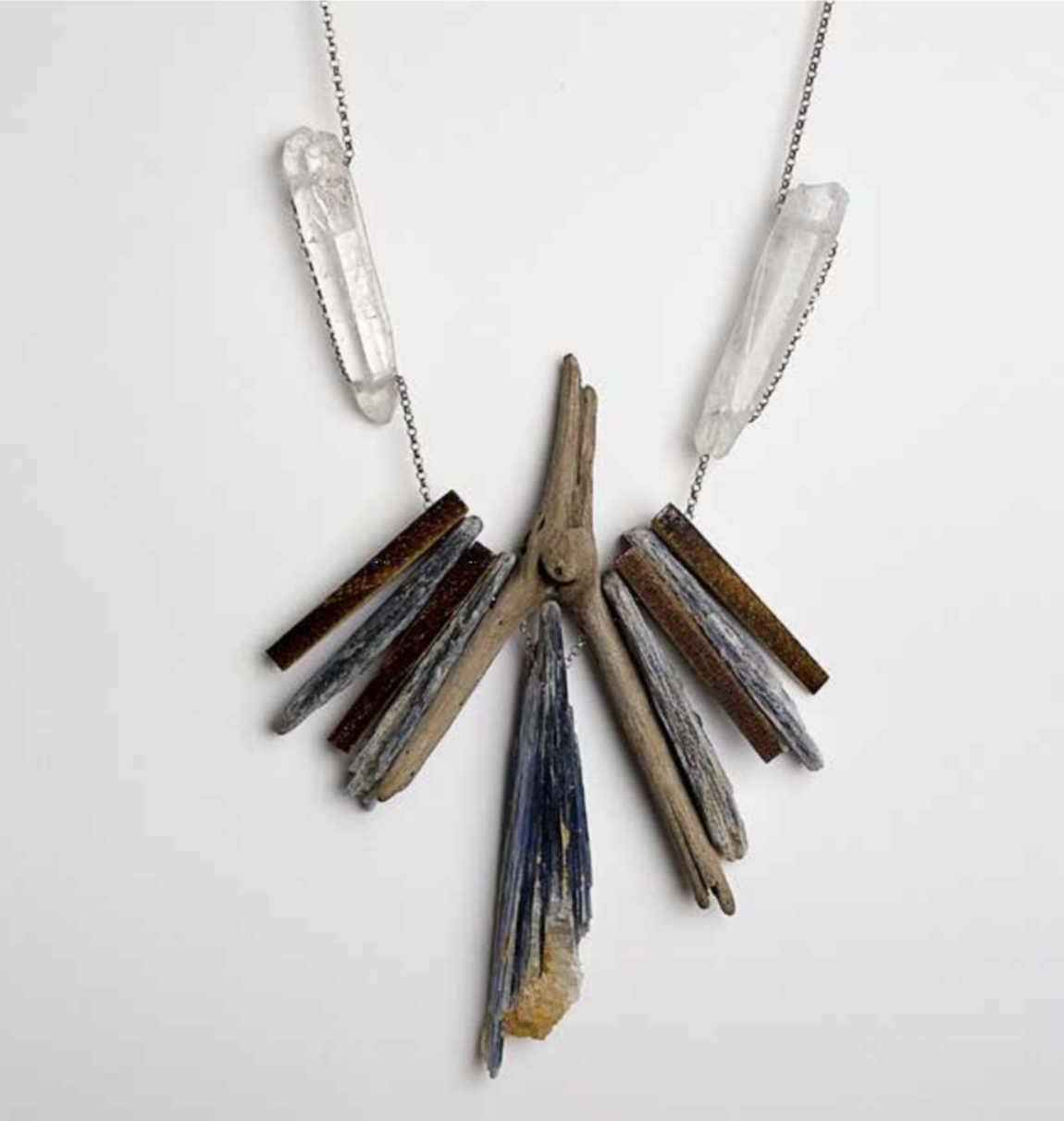 Silver Crystal Driftwood And Blue Kyanite Necklace Regina Dabdab