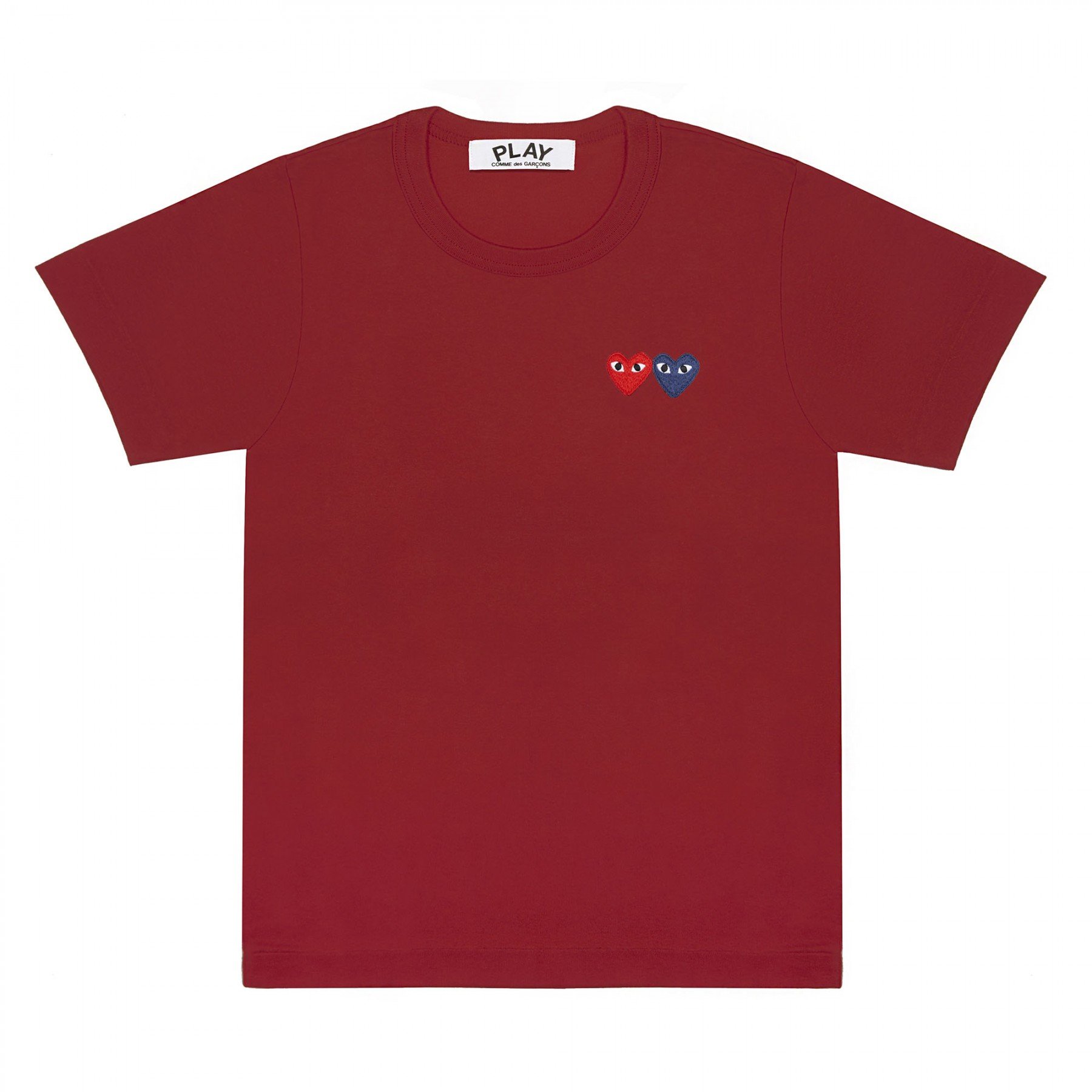 Comme des Garcon Burgundy Mens Play T Shirt With Double Heart 