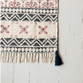 The Painted Bird Large Blue, Grey & Dusty Pink Hand Block Printed Rug
