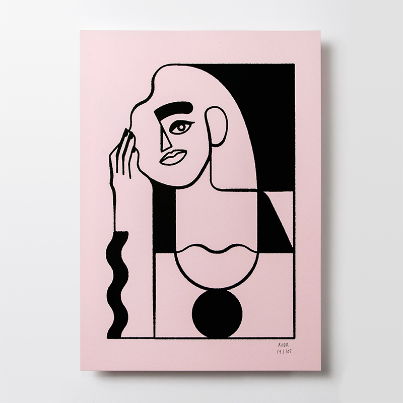 José Roda Pink Woman Screen Print A3