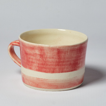 Wonki Ware  Handmade Ceramic Mug - Coral with White Strip