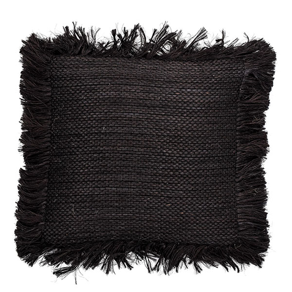 Mink Interiors Jute Cushion - Black With Wide Fringe Detailing (luxury feather inner)
