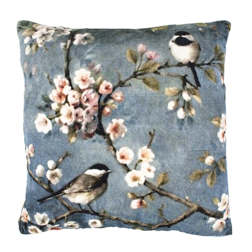 Made in Charme Grey Velvet Cushion  Birds  45X45CM