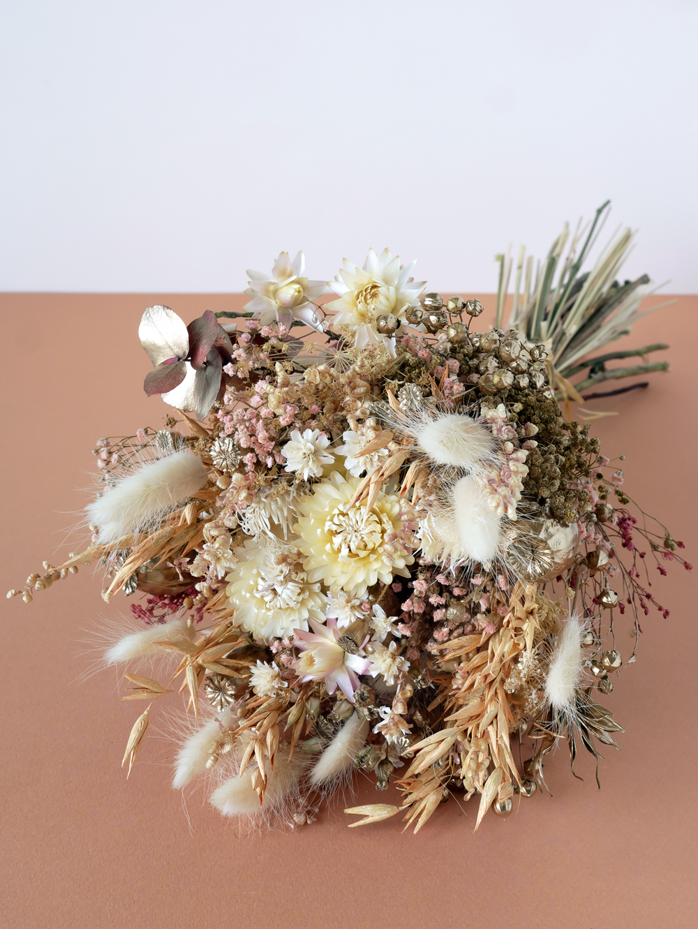 Pompon Bazar Bouquet of Dried Flowers "Classic" Pink, Salmon and Gold