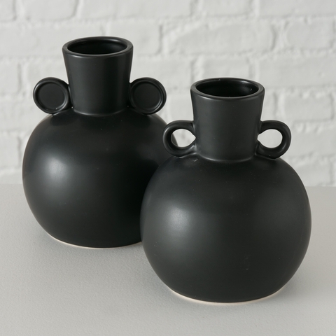 &Quirky Roudet Black Round Vase : Closed Handle or Open Handle