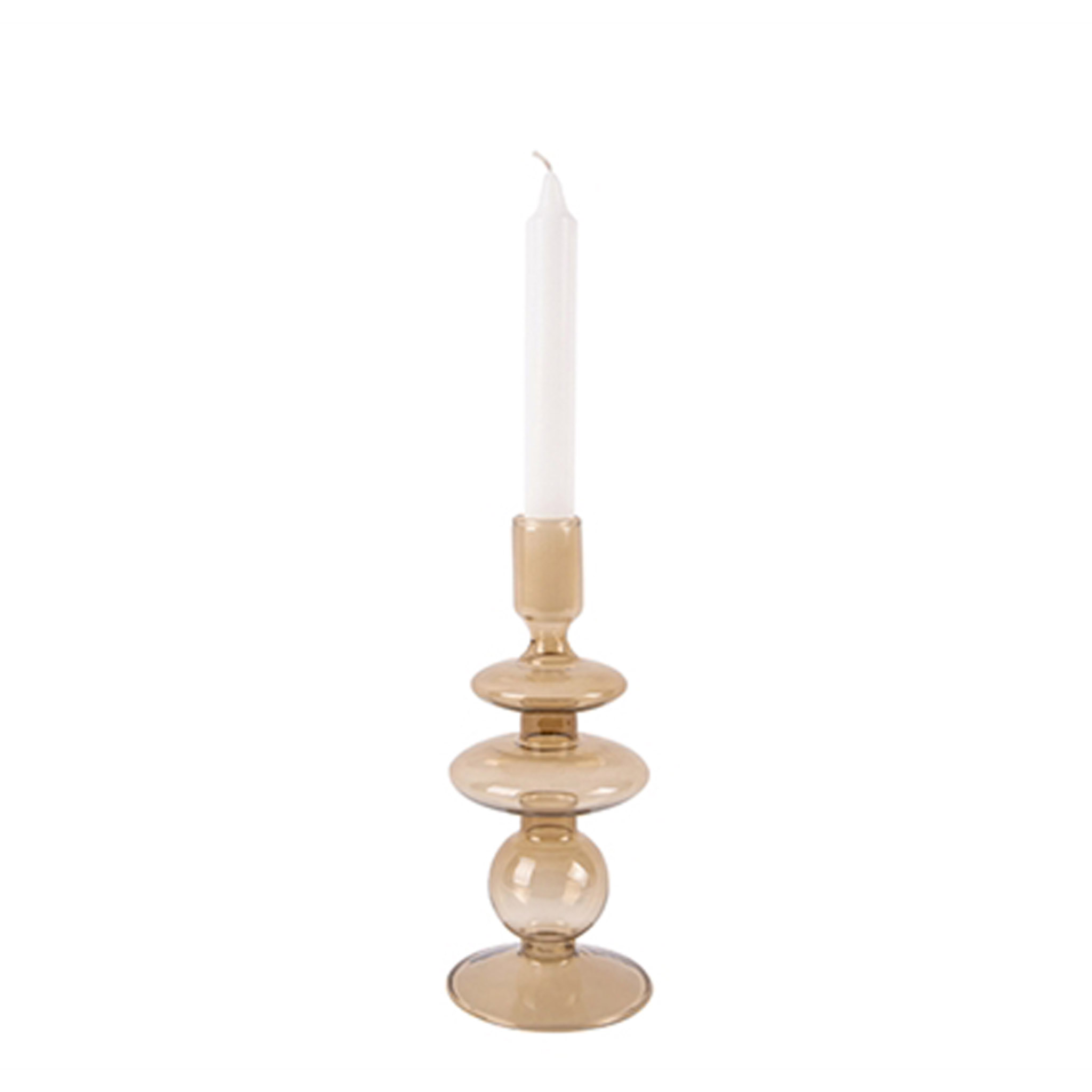 Present Time Glass Candle Holder 'Rings' - Amber