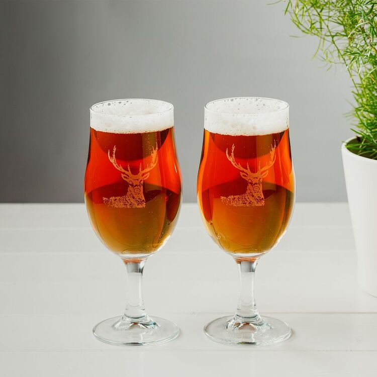 Just Slate Set of 2 Stag Engraved Craft Beer Glasses